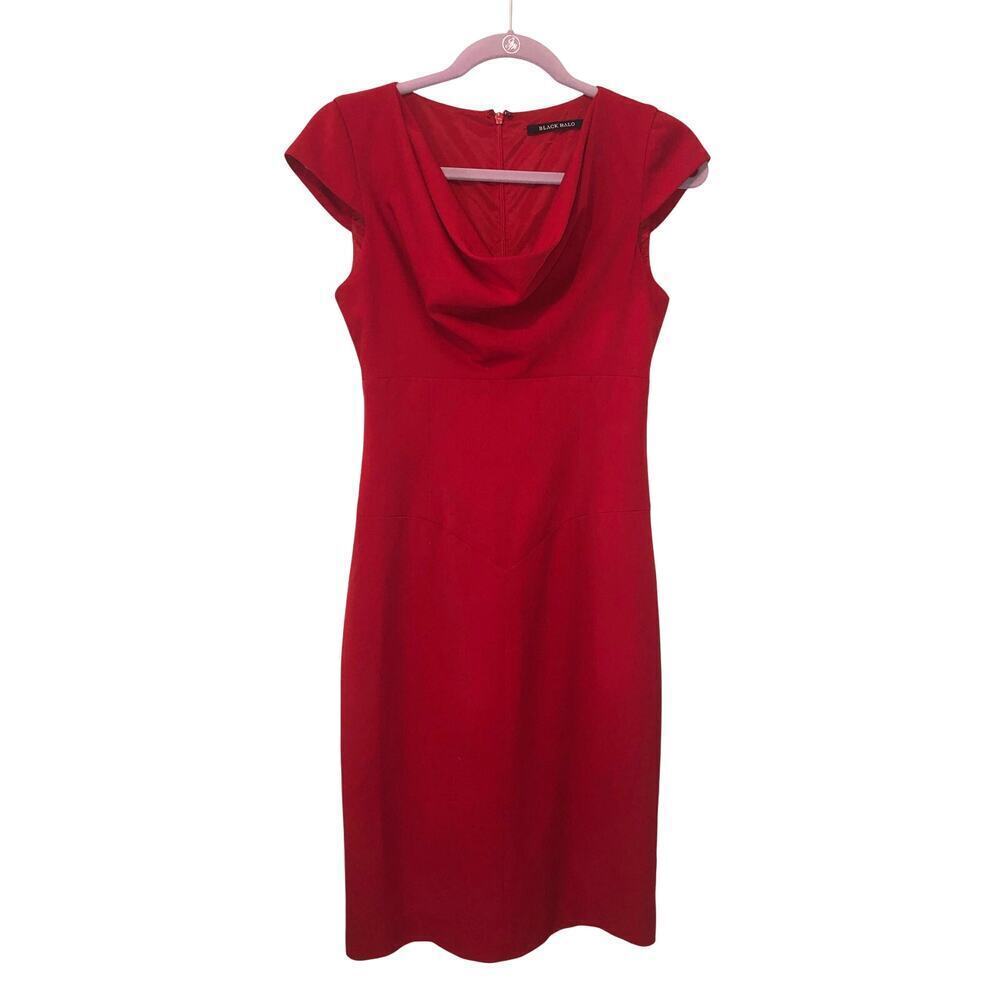 Autumn Wedding Guest Dress Size 2 Black Halo Red Gretchen Drape Cowl Neck Sheath